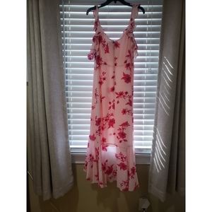 Pink Floral Off Shoulder High Low Dress